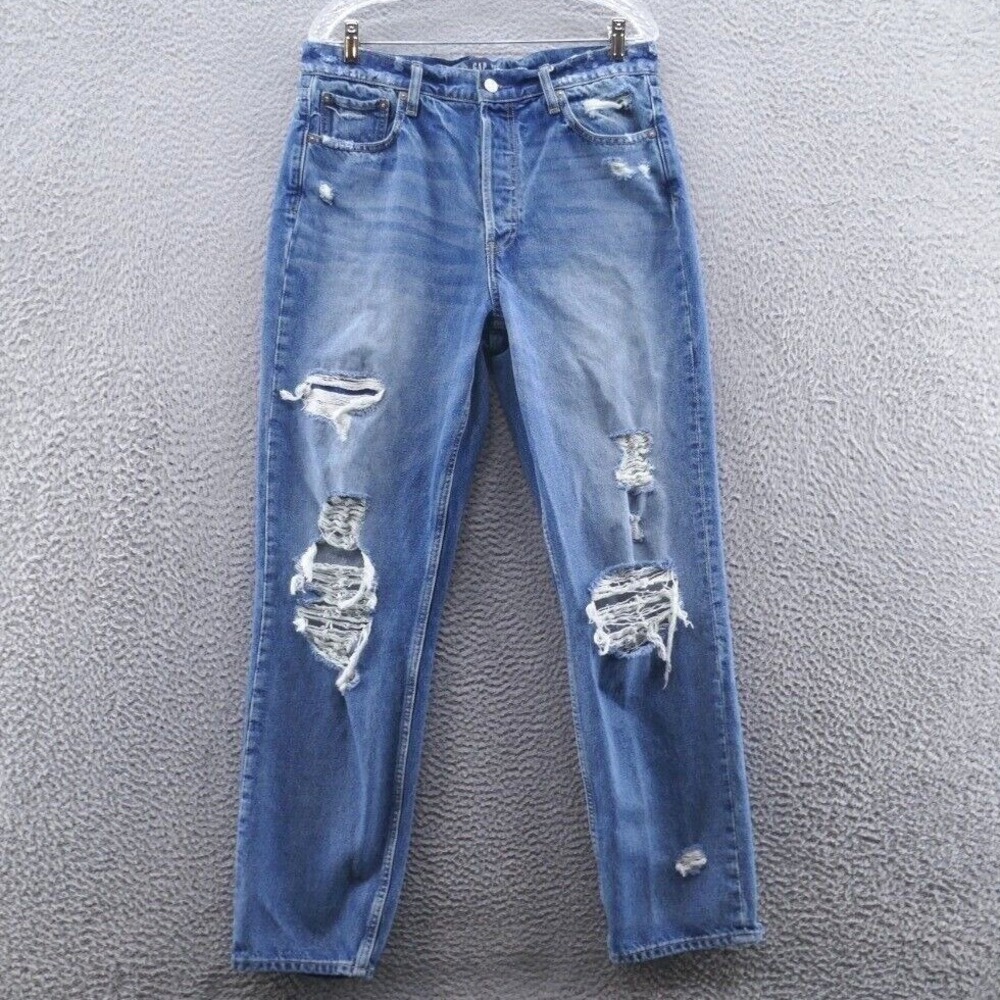 Gap Denim Cheeky Straight Jeans Womens 12/31 Tall Medium Destroy Distressed Blue